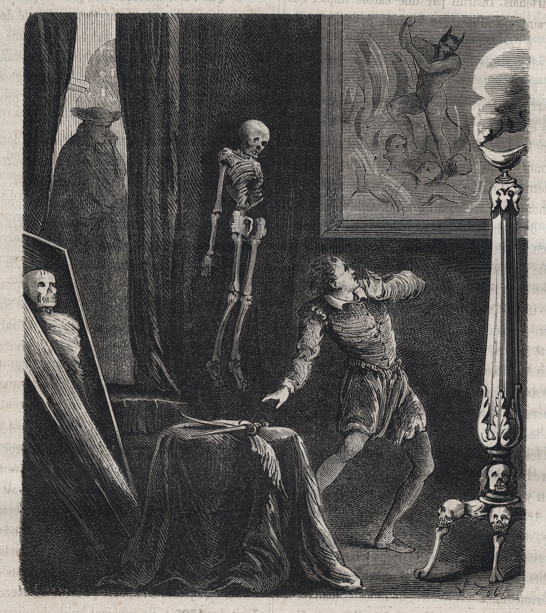 Jean Châtel (1575-1594) rinchiuso dai Gesuiti nella camera delle meditazioni - prima del suo tentativo di assassinio del re Enrico IV di Francia il 27 dicembre 1594. Incisione del 1879 in 