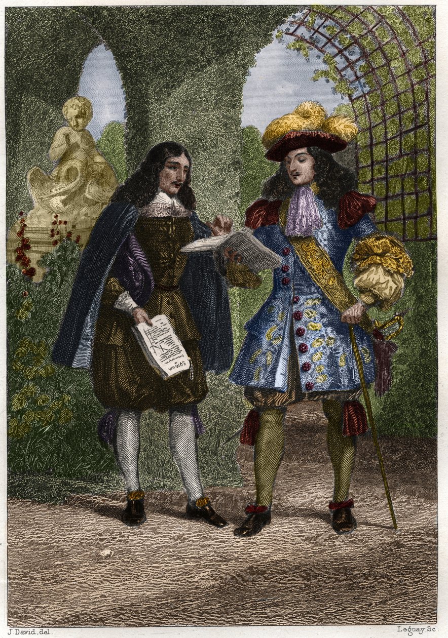 Jean-Baptiste Colbert (1619-1683) con Luigi XIV, Re di Francia e Navarra (1638-1715). Incisione del XIX secolo. Collezione privata da Unknown artist