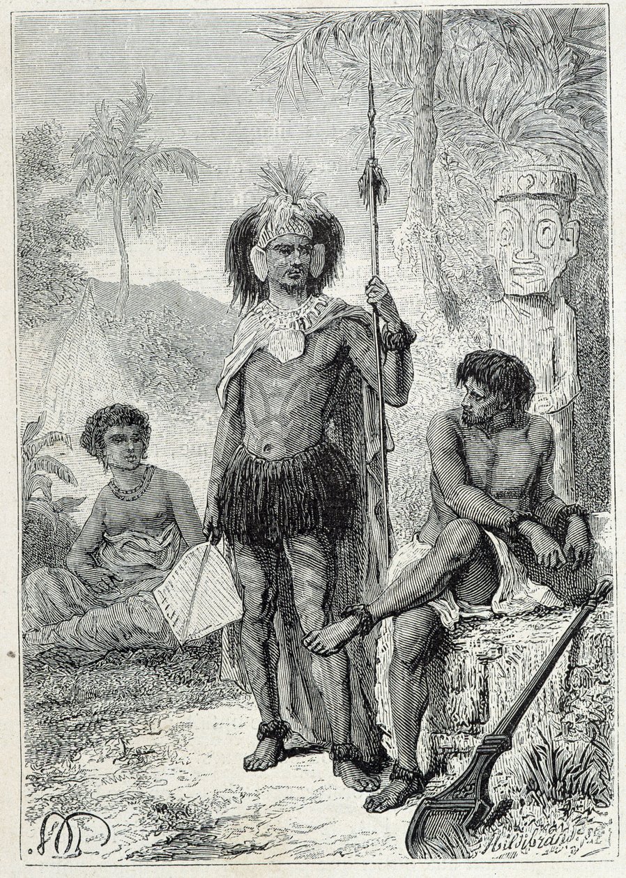 Viaggio del Capitano James Cook (1728-1779): indigeni delle Isole Marchesi - illustrazione tratta da "I grandi marinai del XVIII secolo" da Unknown artist