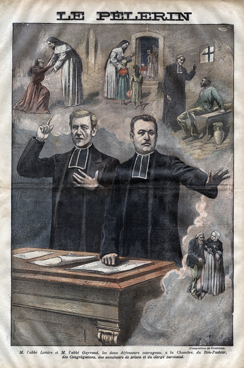 Jules Auguste Lemire (1853-1928) e Hippolyte Gayraud (1856-1911), ecclesiastici e politici francesi, deputati - incisione in 