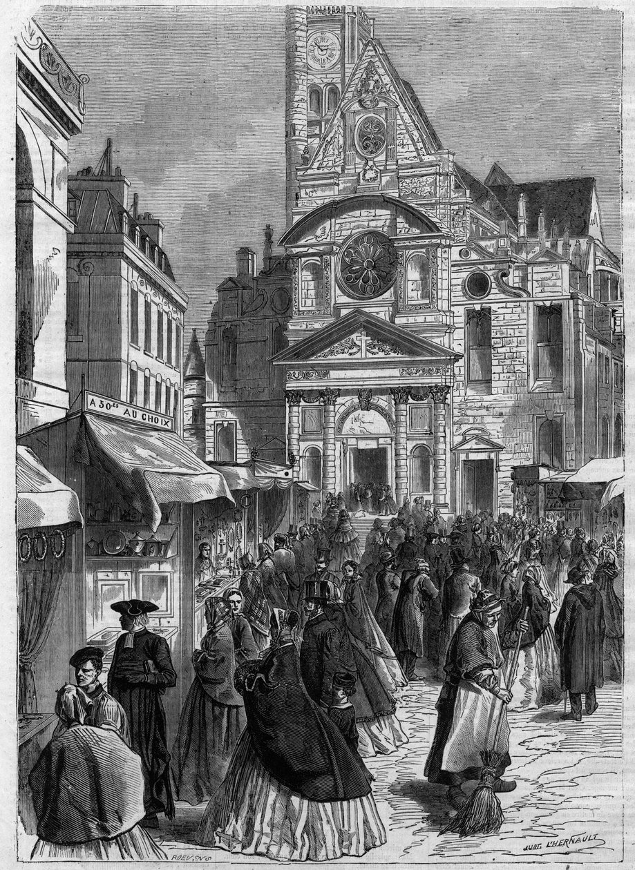La novena di santa Genoveffa a Saint Etienne du Mont (Saint-Etienne-du-Mont) a Parigi - Incisione in 