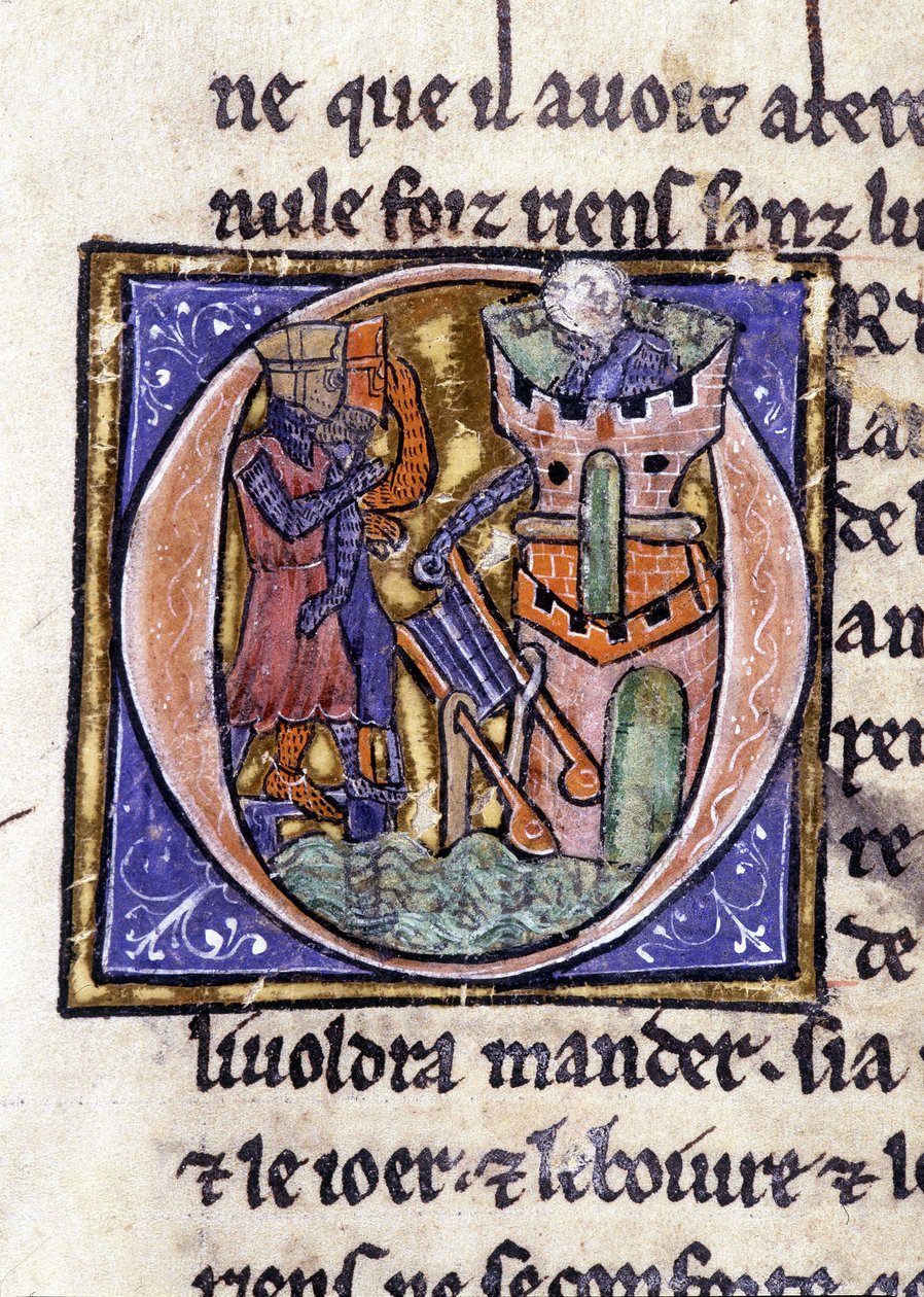 Lancillotto in cima a una torre. Manoscritto: Conquista del Santo Graal, scritto 717 anni dopo la passione del nostro Signore. Biblioteca municipale di Rennes, ms. 255 (Collezione di romanzi della Tavola Rotonda); Parigi da Unknown artist
