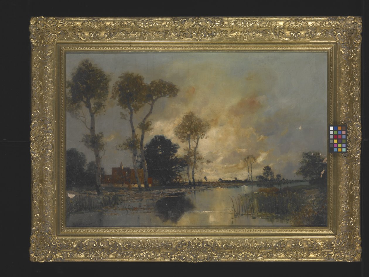 Paesaggio con cottage e ruscello da Unknown artist