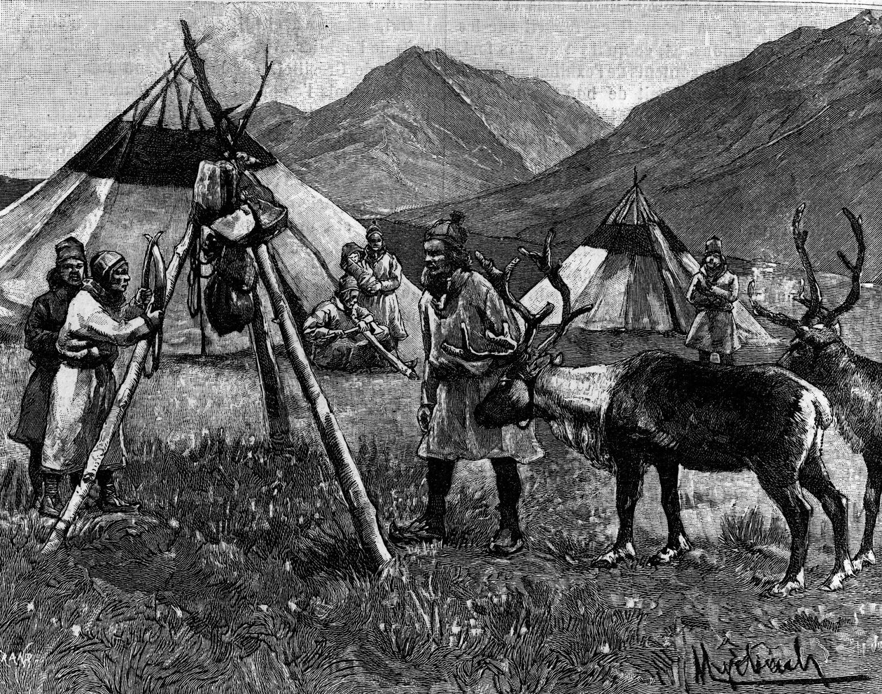 Lapponia: Campo di Lapponi. Incisione in "The Journal of Youth" da Unknown artist