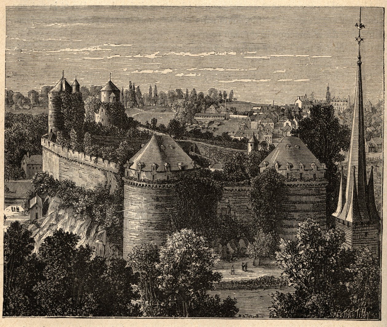 Il Castello a Fougères - Bretagna - Francia - incisione in "PATRIE" - DESCRIZIONE PITTORESCA DELLA FRANCIA IN 6 VOLUMI DI LUCIEN HUARD - fine XIX secolo da Unknown artist