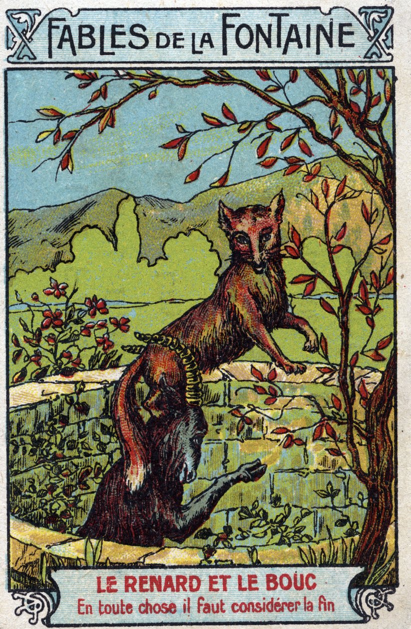 Le Volpe e il Caprone - Favole di Jean de La Fontaine - Cromolitografia della fine del XIX secolo Collezione Privata. da Unknown artist