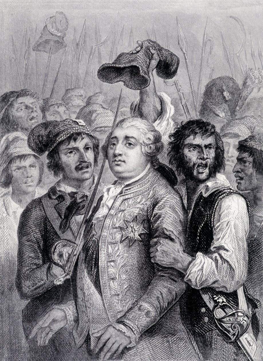 Il popolo alle Tuileries, cappello Luigi XVI del berretto frigio, 20 giugno da Unknown artist