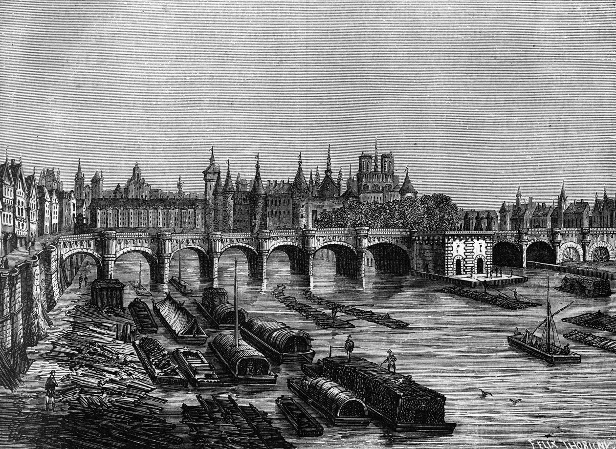 Le pont Neuf a Parigi sotto Enrico III - in "Histoire de France" di Henri Martin, XIX secolo da Unknown artist
