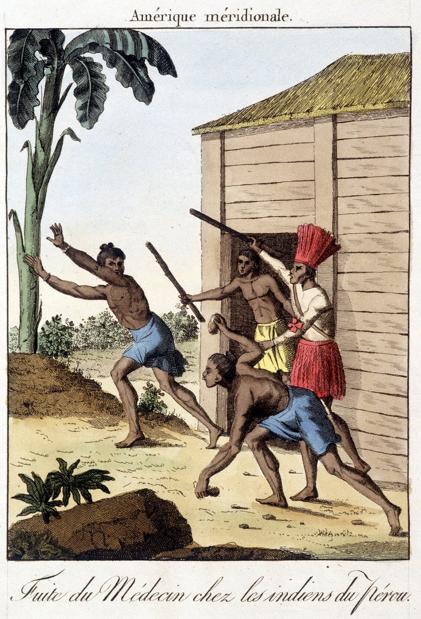 Fuga del dottore tra gli indiani del Perù (Inca) - incisione da Unknown artist
