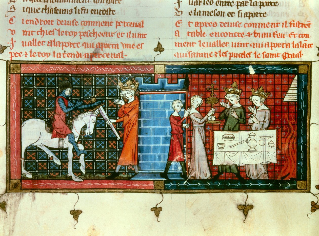 Perceval che riceve una spada dal Re Pescheor. Processione del Santo Graal da Unknown artist