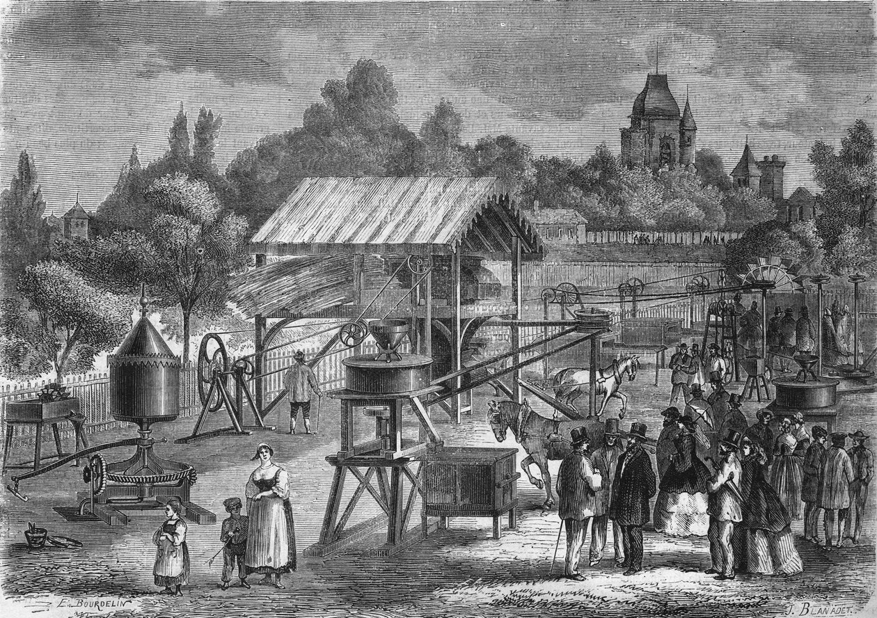 Le macchine agricole di Mr. Joseph Pinet Jr., costruttore ad Abilly (Indre et Loire) nel 1865 da Unknown artist