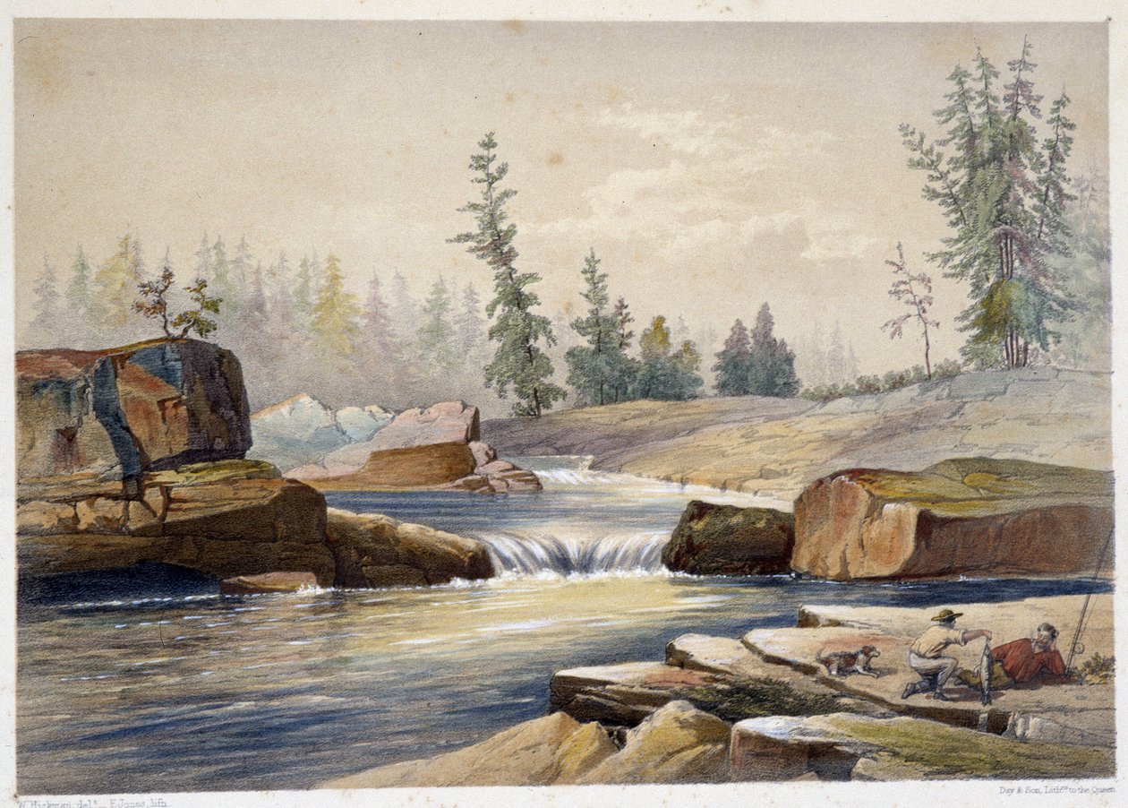 Le cascate di Papineau - in "Sketches on the nipisaguit a river of New Brunswick in America" di William Hickman, ed. Halifax da Unknown artist