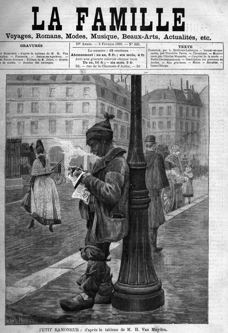 Piccolo camino. Incisione dal dipinto di M.H. Van Muyden. Copertina del giornale "La famille" del 1888 da Unknown artist