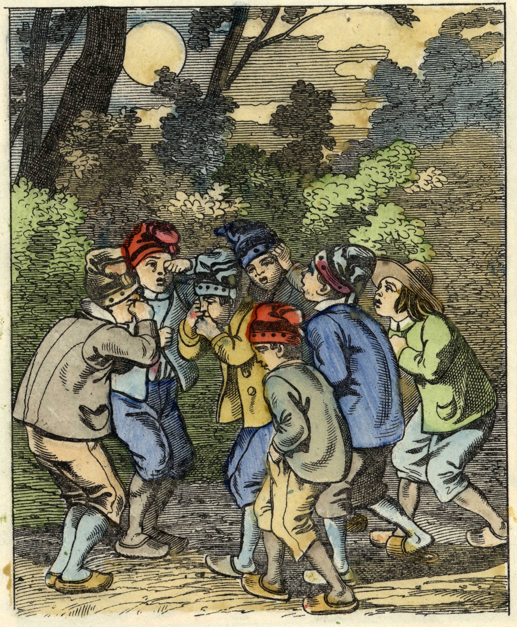 Pollicino e i suoi fratelli persi nella foresta. Illustrazione del racconto "Le Petit Poucet" di Charles Perrault da Unknown artist