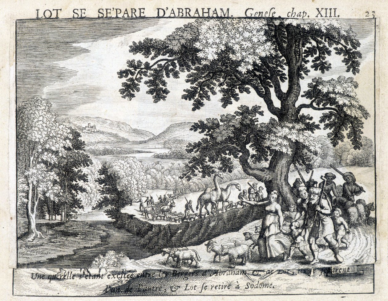 Lot si separa da Abramo - Bibbia, incisione da Unknown artist
