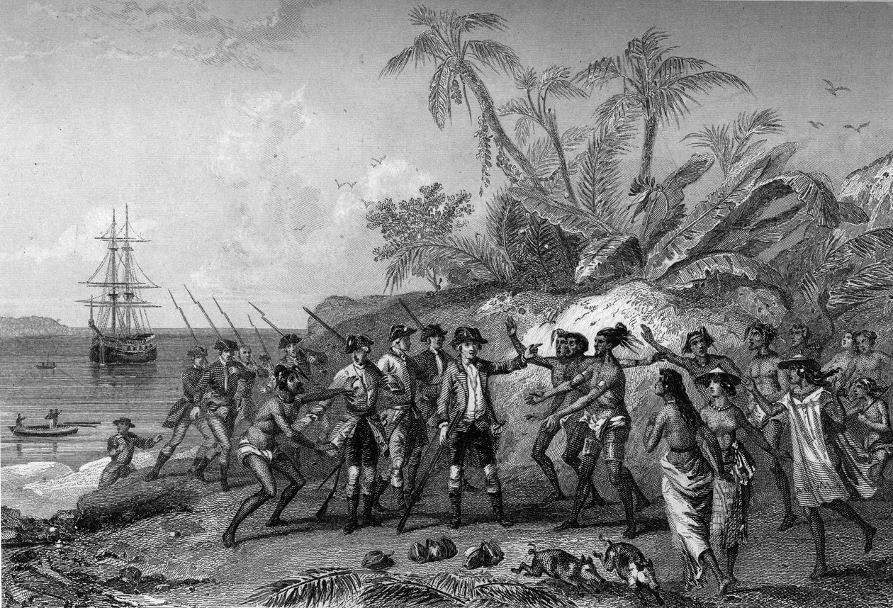 Louis Antoine Conte de Bougainville, navigatore francese (1729-1811), avvicinandosi alle isole delle Marchesi a Tahiti, 6 aprile da Unknown artist