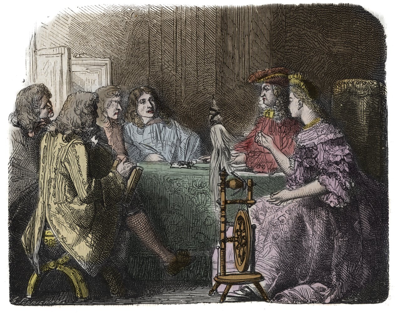 Luigi XIV che tratta affari con i suoi ministri negli appartamenti di Madame de Maintenon (incisione) da Unknown artist