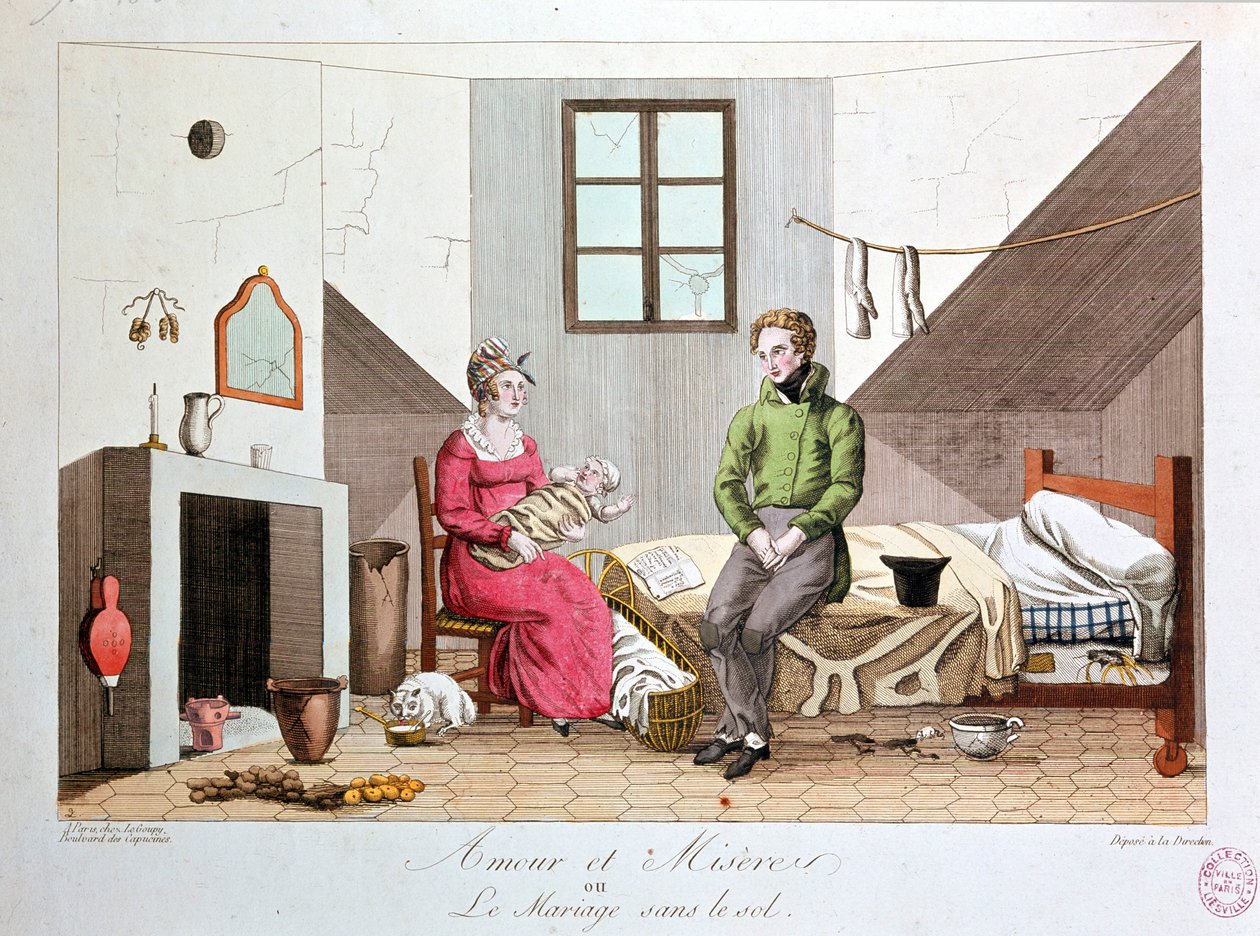 Amore e miseria o matrimonio senza fondamenta, famiglia povera, inizio XIX secolo da Unknown artist