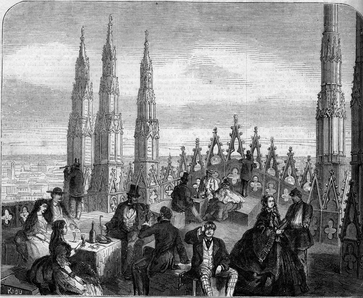 Pranzo sulla terrazza della cupola del Duomo di Milano. Italia da Unknown artist