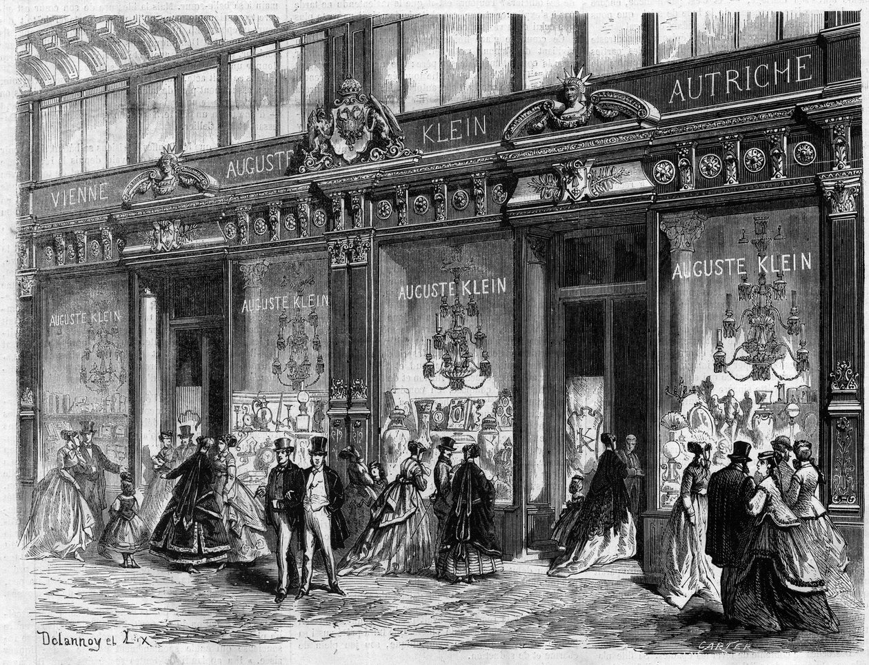Lusso a Parigi: apertura del negozio di Auguste Klein Boulevard des Capucines. Incisione in "The Illustrous Universe" da Unknown artist
