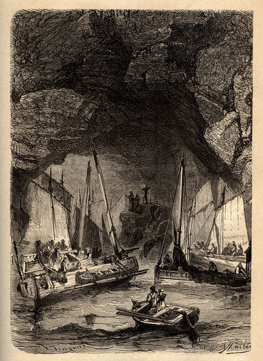 Grotte di Morgat - Grotte marine di Morgat - Finistère - Bretagna - incisione in "PATRIE - DESCRIZIONE PITTORESCA DELLA FRANCIA IN 6 VOLUMI DI LUCIEN HUARD" - fine XIX secolo da Unknown artist