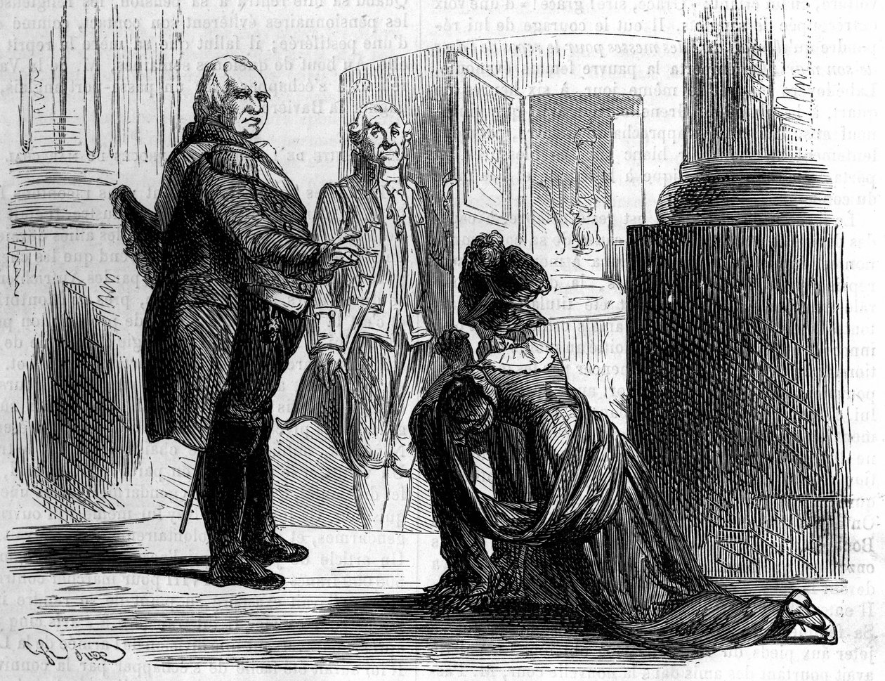 Madame la Contessa di Labedoyere in ginocchio davanti a Luigi XVIII re di Francia da Unknown artist