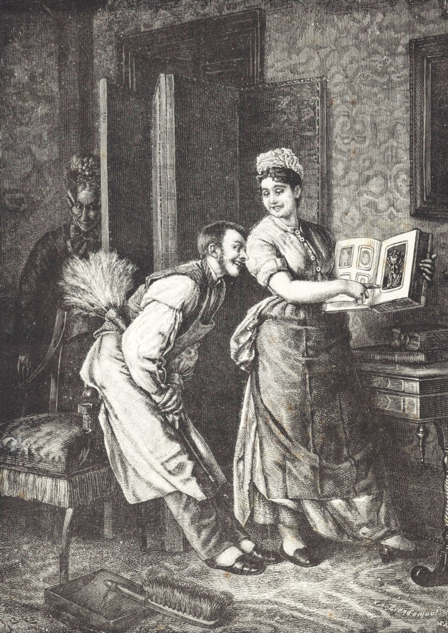 Cameriera che si prende delle libertà e ascoltata dalla padrona di casa da Unknown artist