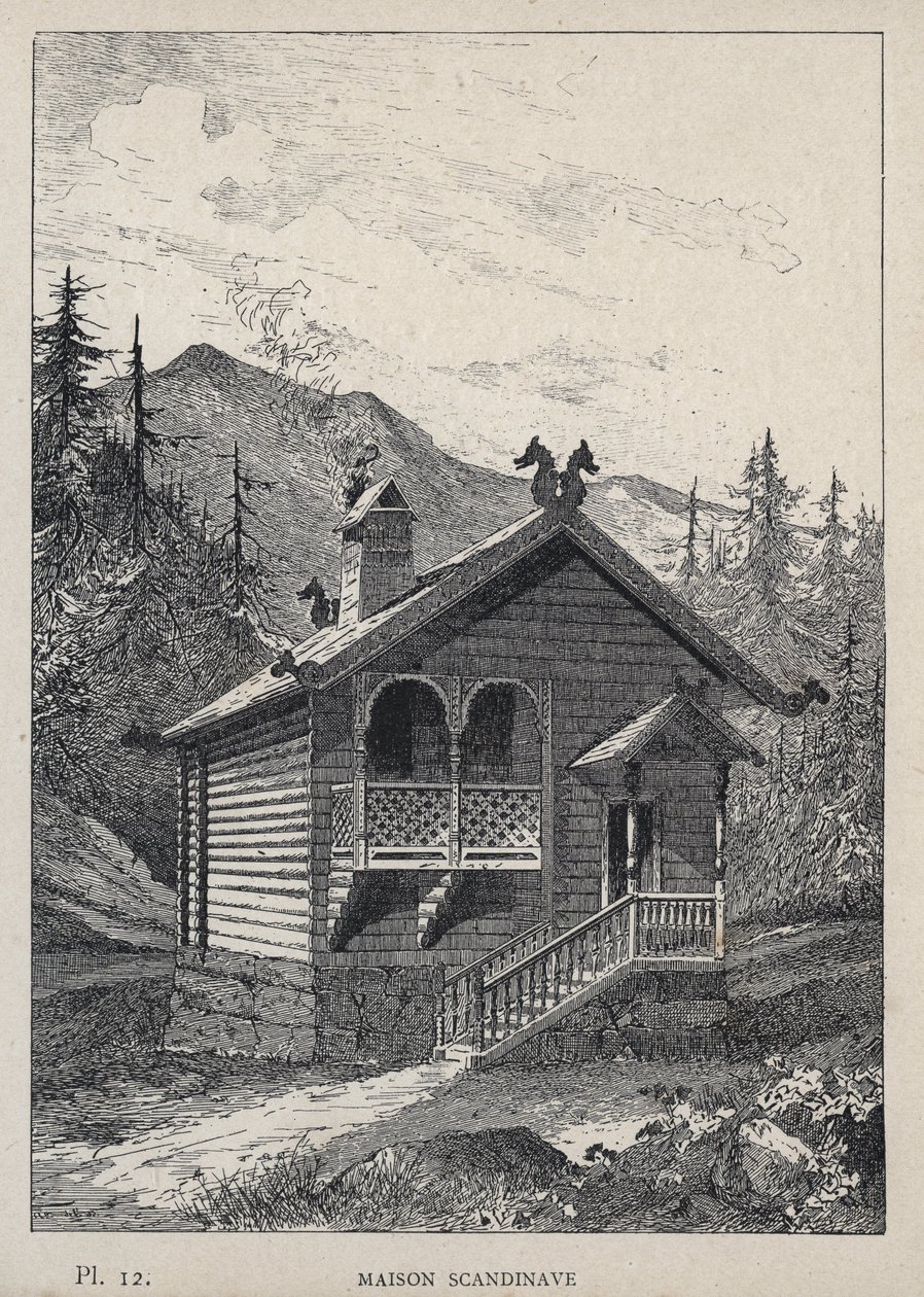 Casa scandinava - incisione del 1889 in 