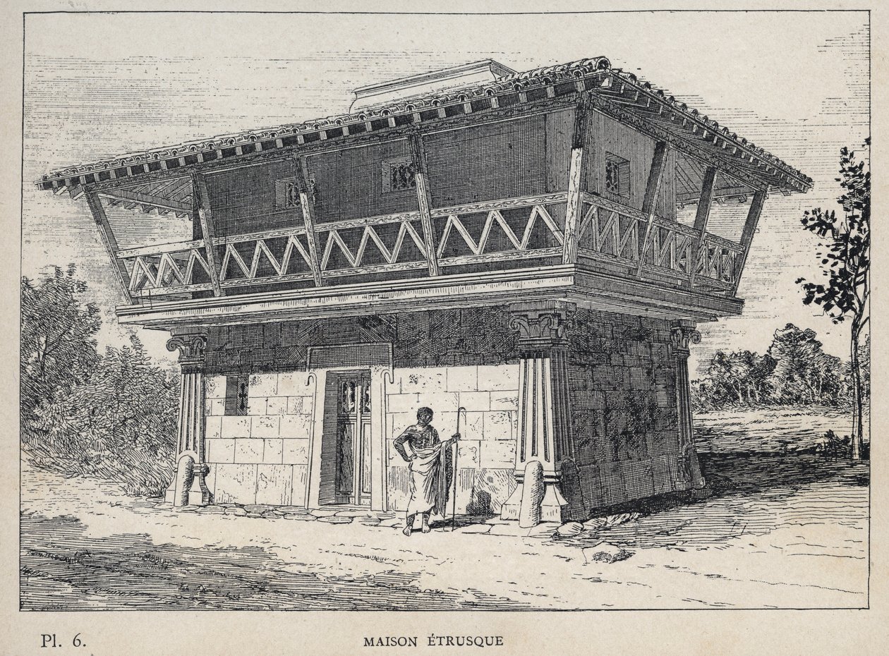 Casa etrusca - incisione del 1889 in "Storia dell