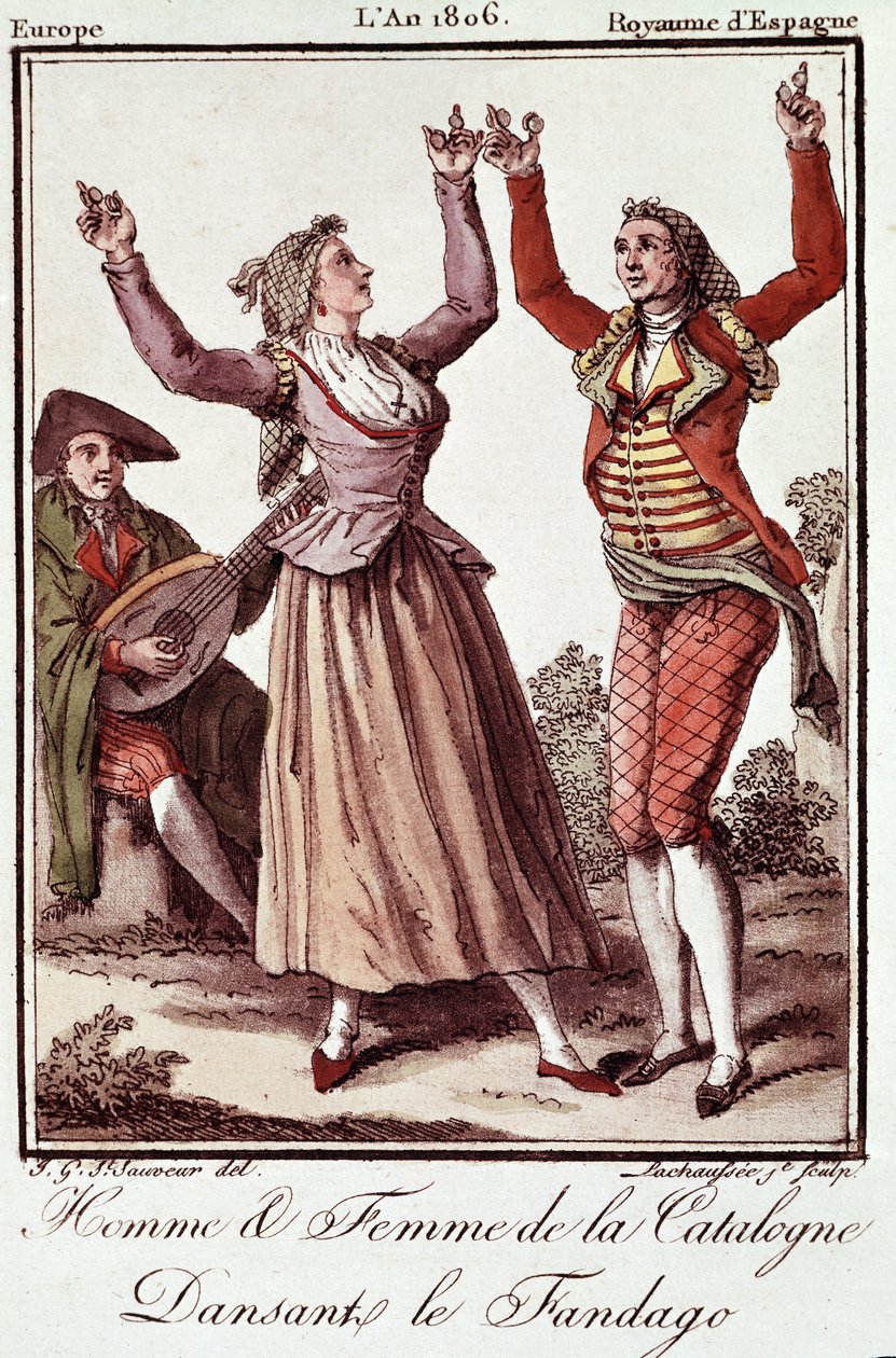 Uomo e donna di Catalogna che ballano il Fandango da Unknown artist