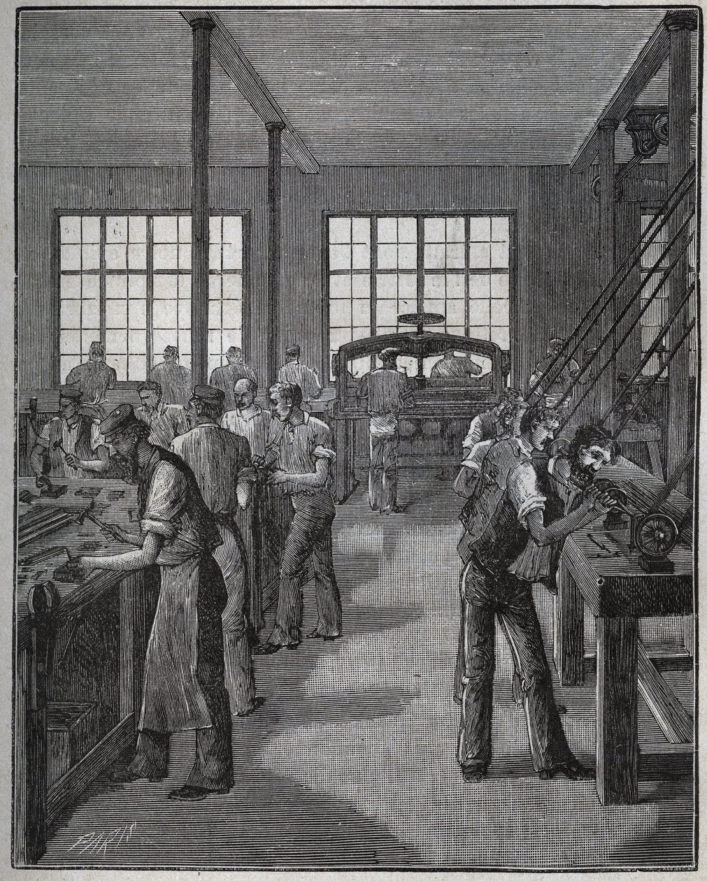 Fabbricazione di portapenne e portamatite. Incisione del 1885 in 