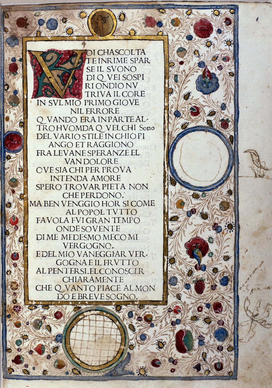 Pagina manoscritta de "Il Canzoniere" di Francesco Petrarca (1304-1374) 1493 da Unknown artist