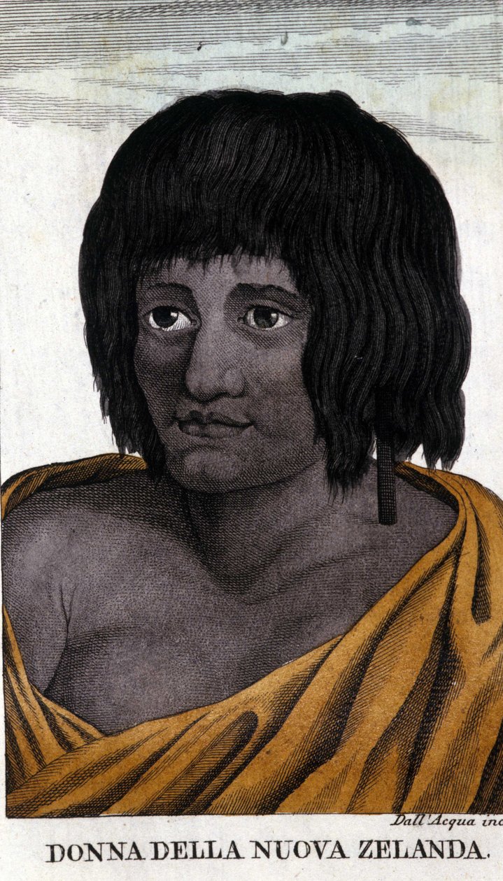 Donna Maori della Nuova Zelanda. Incisione dell