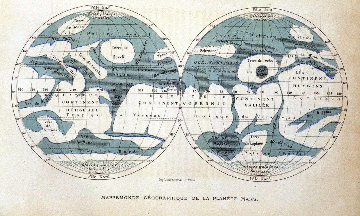 Mappa del pianeta Marte - in "Astronomia popolare" di Camille Flammarion, ed. Marpon & Flammarion da Unknown artist