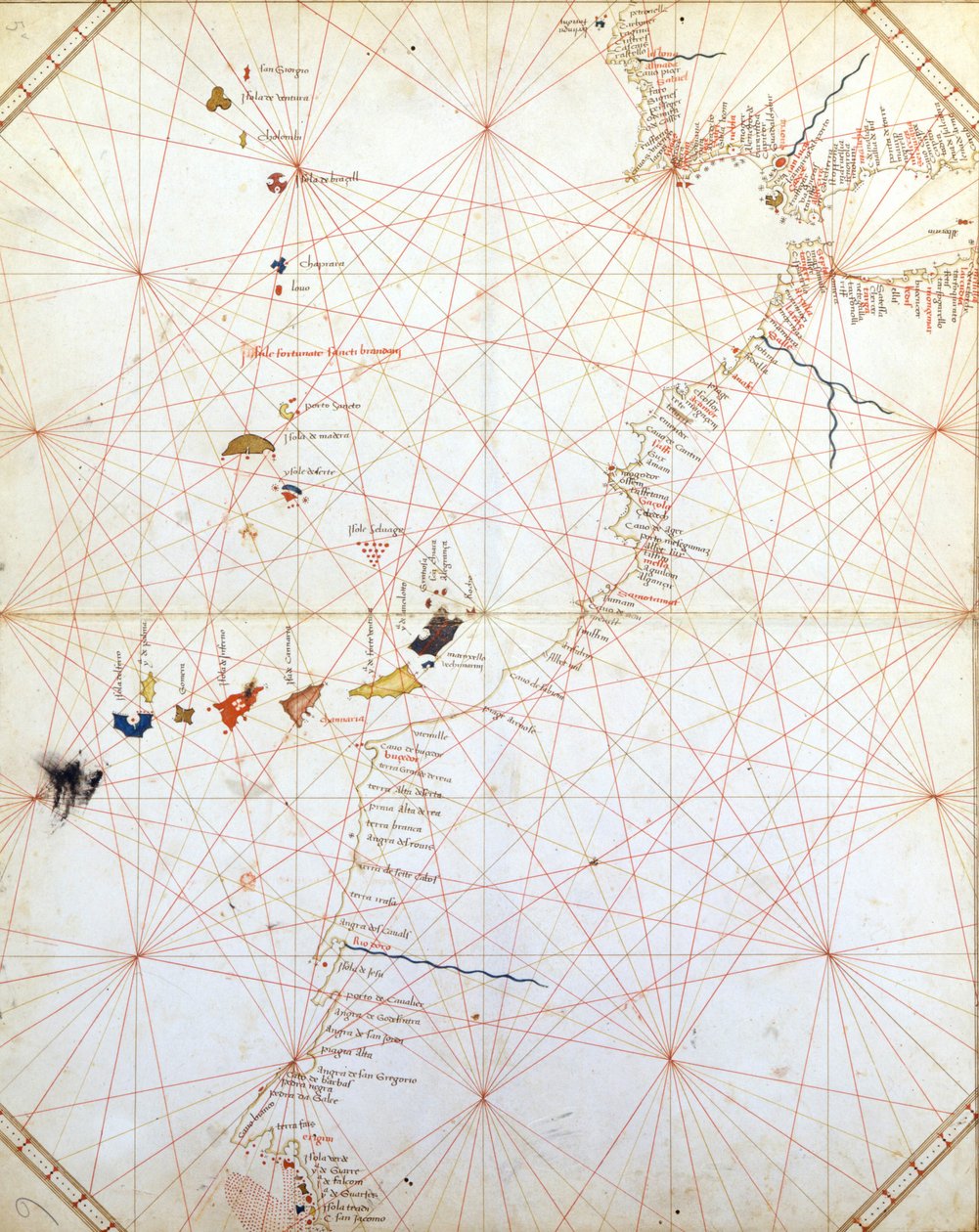 Mappa che mostra Gibilterra, Marocco e le Isole Canarie. Portolano del XV secolo da Unknown artist