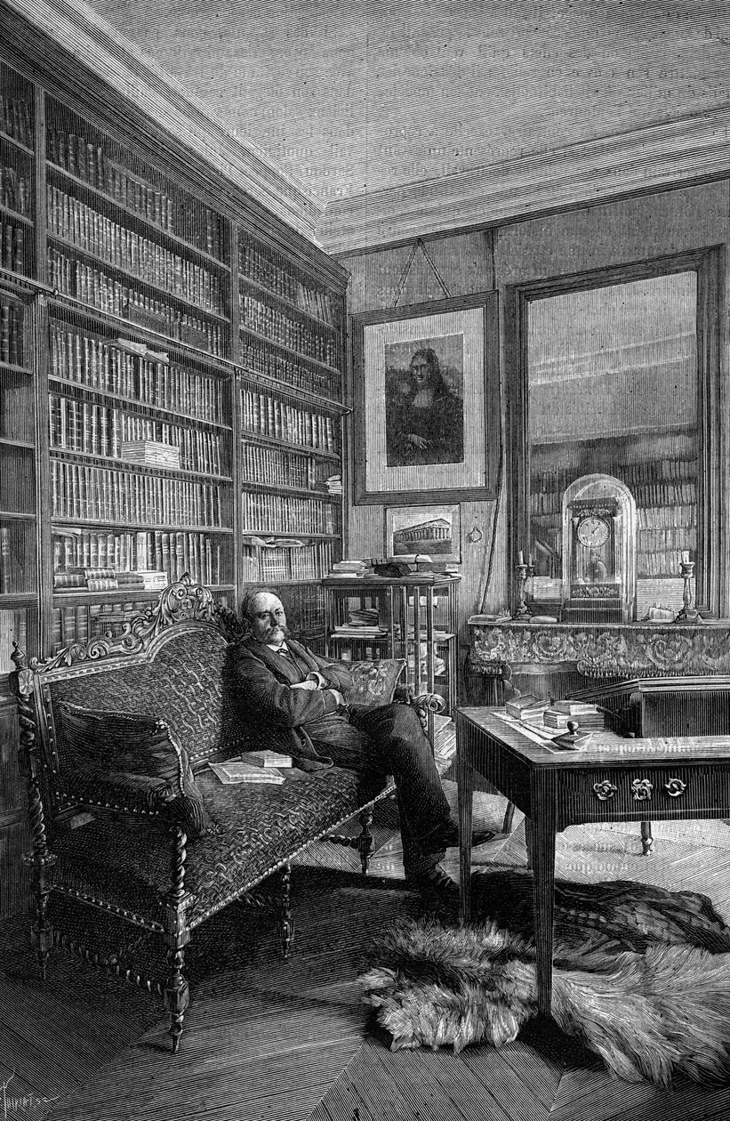 Marcellin Berthelot (1827-1907), chimico francese, nel suo laboratorio. Incisione in "La Nature: revue des sciences et de leurs applications aux arts et a l