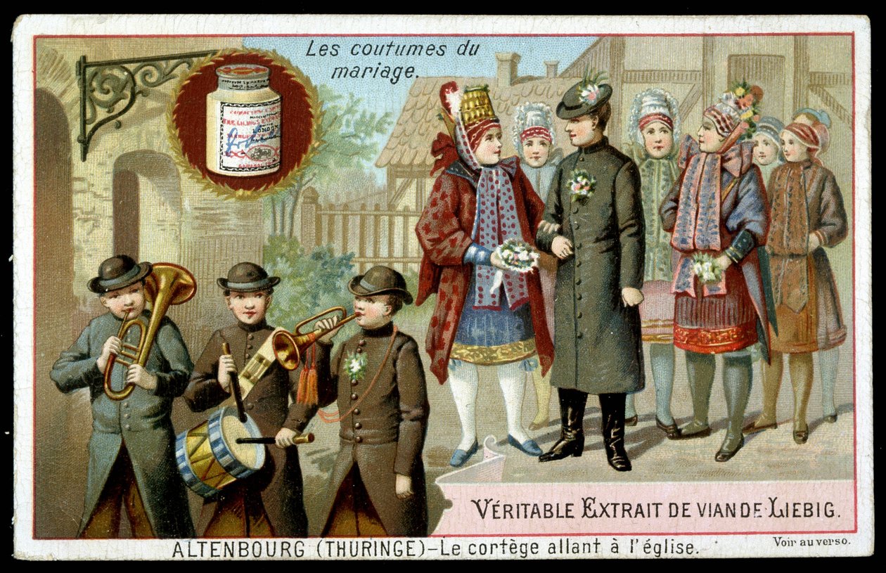Usanze matrimoniali: la processione che va alla chiesa ad Altenburg (Turingia) - cromolitografia. Liebig, ca. 1895 da Unknown artist