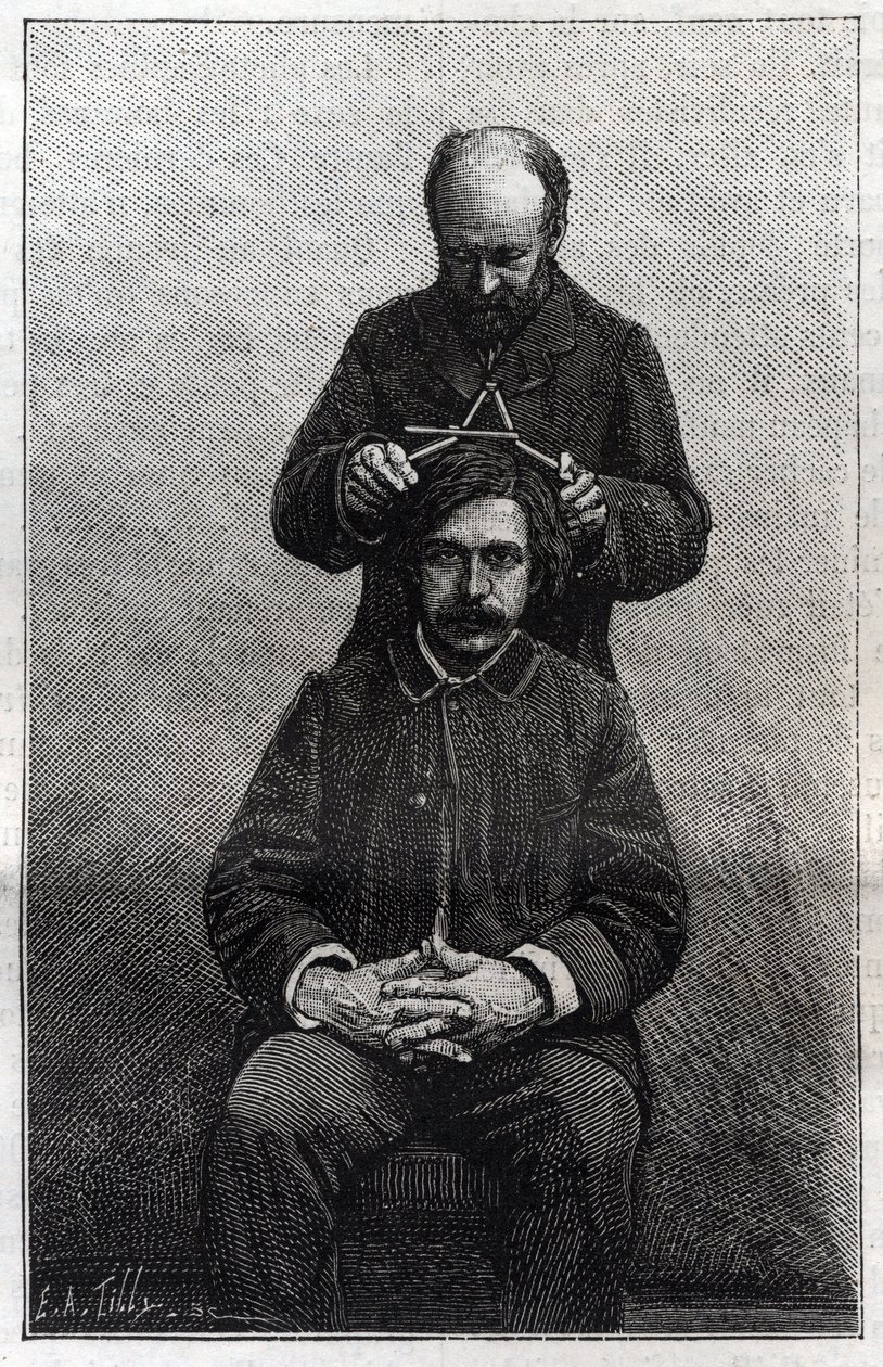 Misurazioni della larghezza massima della testa da parte della prefettura di polizia secondo i metodi di Alphonse Bertillon, noto come 