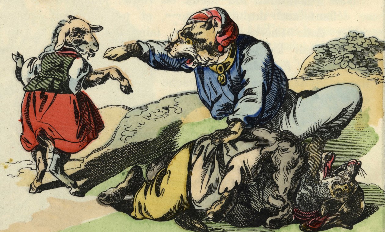 Medor salva Piccolo Capo dal lupo. Illustrazione del racconto 