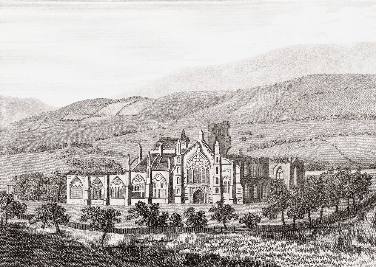 Abbazia di Melrose, Abbazia di Santa Maria, Melrose, Scottish Borders, Scozia (incisione) da Unknown artist