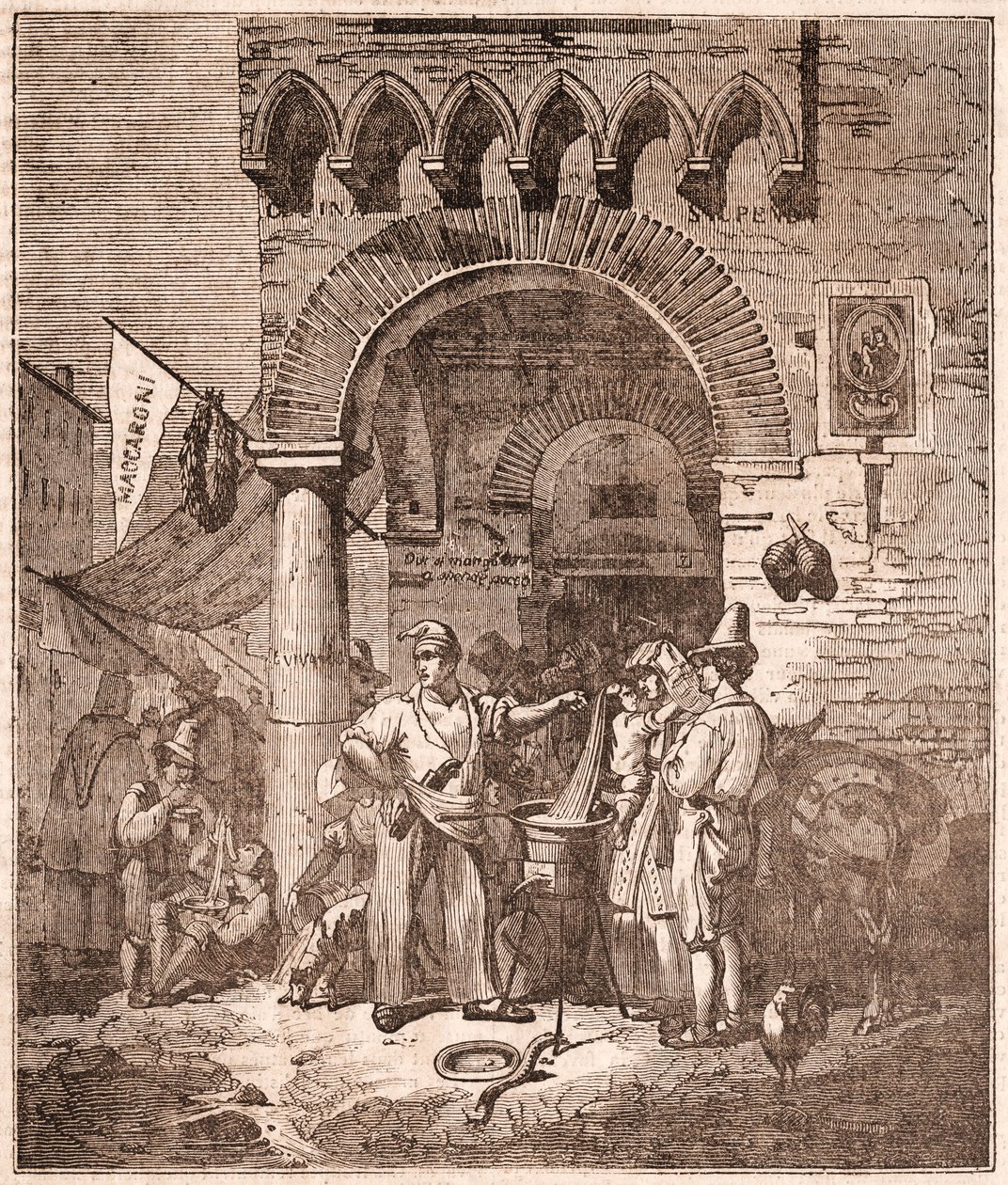 Mercante che cucina pasta in una pentola, scena italiana da Unknown artist