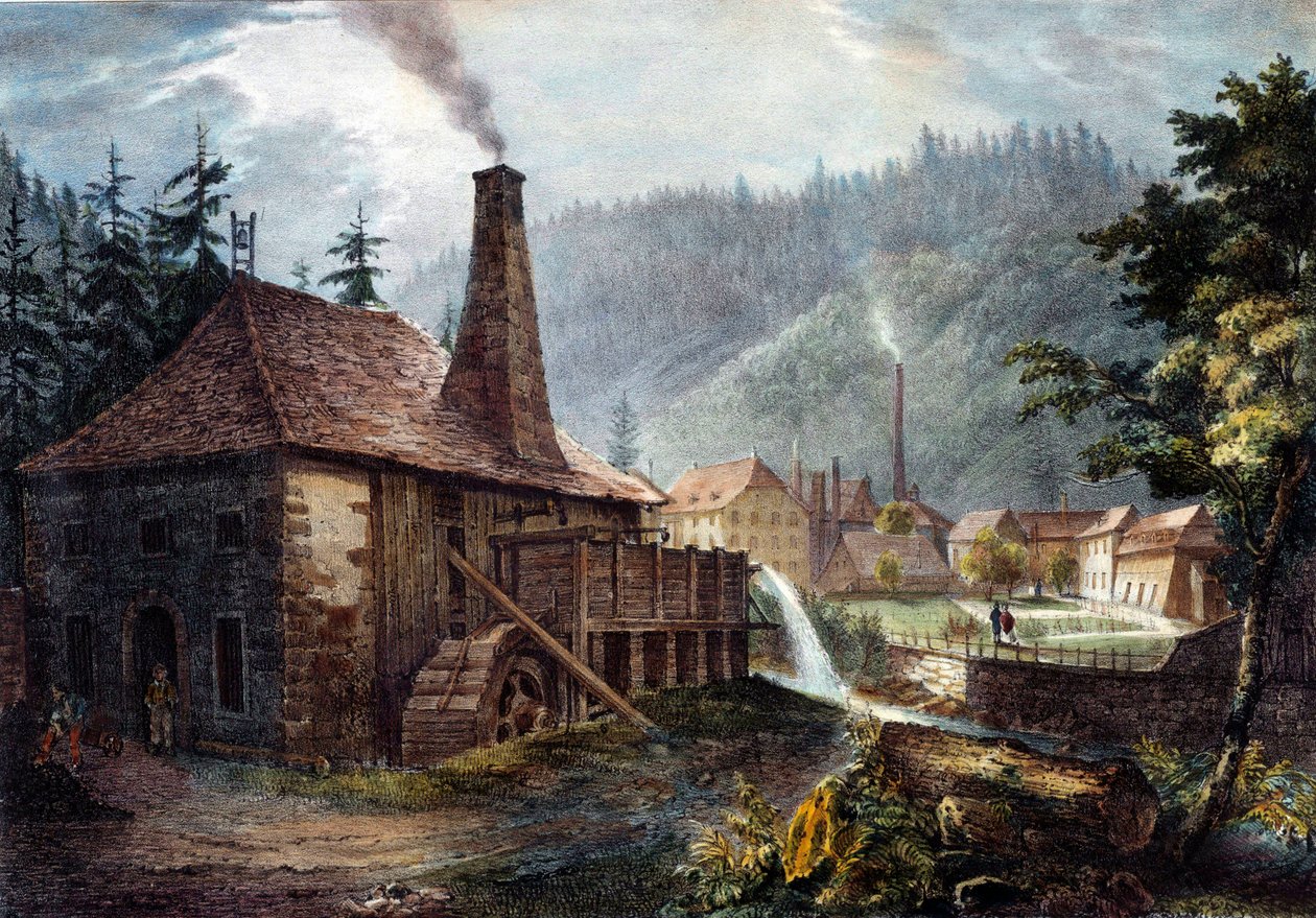 Metallurgia: Veduta delle forge di Framont. Litografia intorno al 1850. Nancy, museo storico della Lorena da Unknown artist