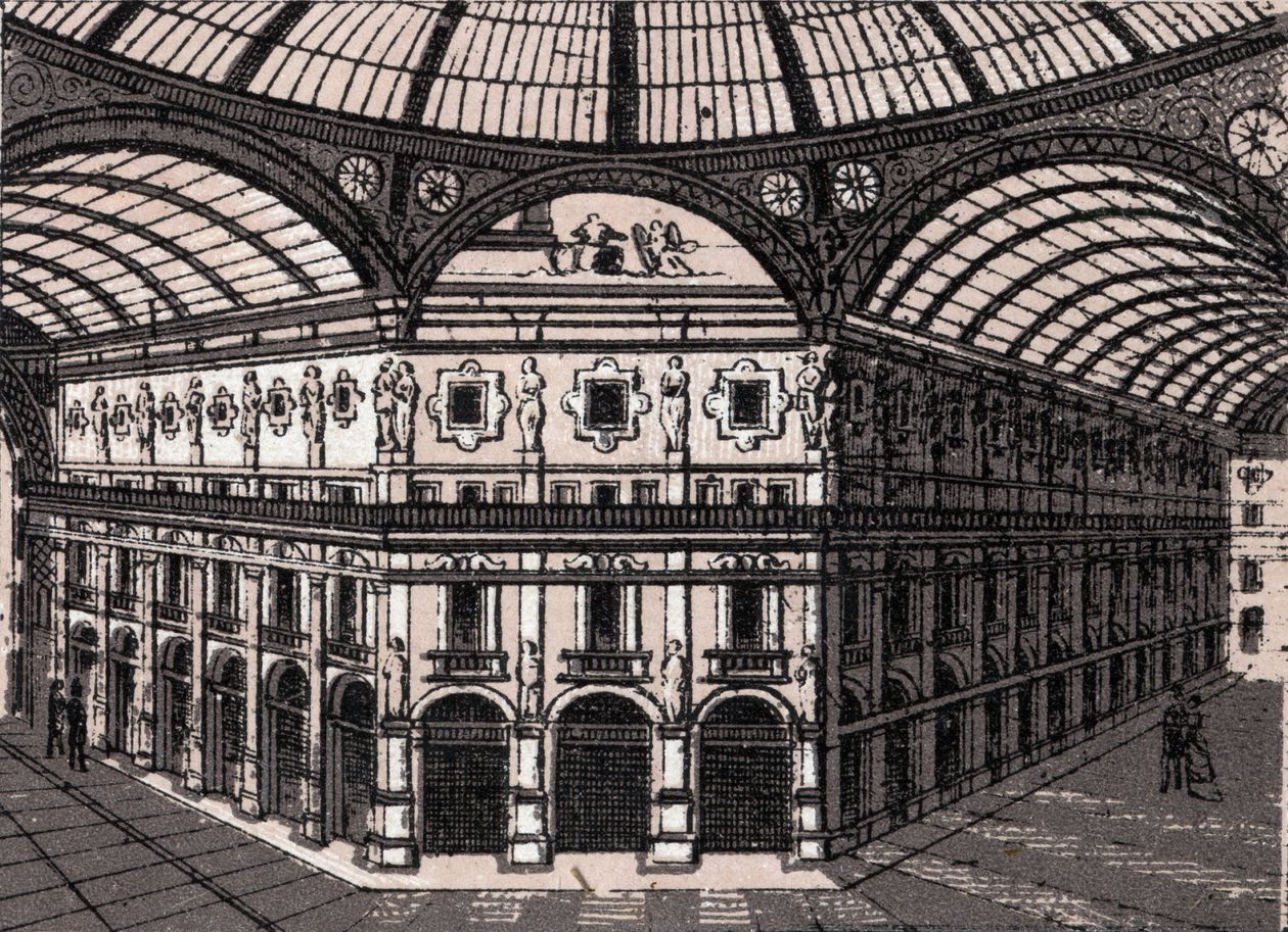 Milano, Italia: vista della Galleria Vittorio Emanuele. in "Il mondo illustrato 168 vedute". Non datato (fine XIX secolo) da Unknown artist