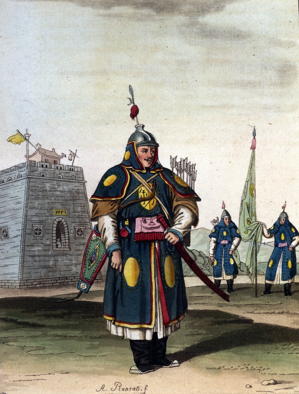 Militare cinese manciù - in Il costume antico e moderno di J. Ferrario, ed. Milano da Unknown artist