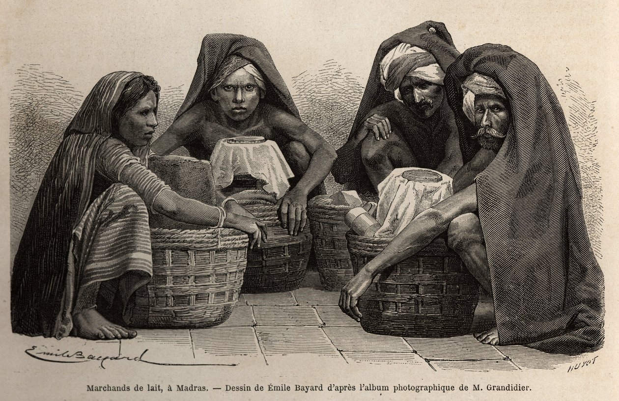 Venditori di latte, per le strade di Madras (l