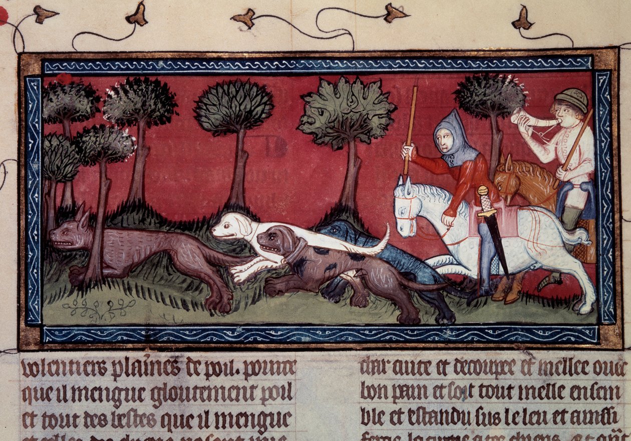 Caccia alla volpe miniata dal manoscritto fr. 1297 libro di Re Modus e Regina Ratio da Unknown artist