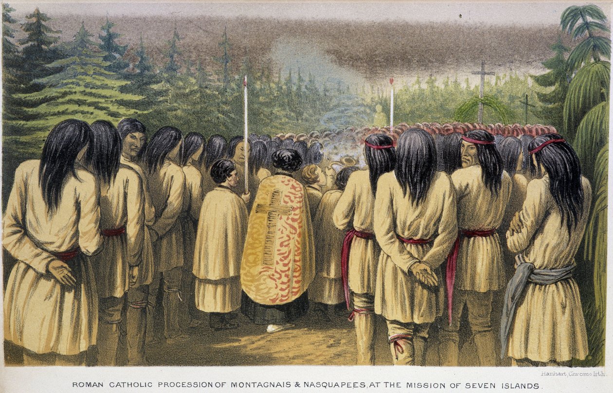 Missione delle Sette Isole: processione cattolica di Montagnais e Nasquapees alla Casa delle Sette Isole - in "Exploration of the Labrador Peninsula" di Hind, Londra da Unknown artist