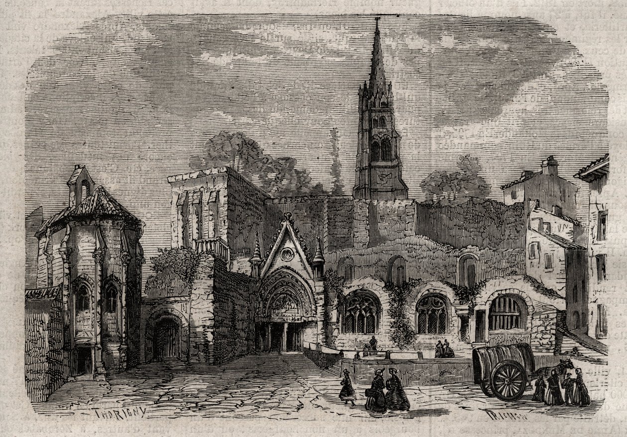 Chiesa monolitica a Saint-Emilion - Chiesa monolitica di Saint Emilion in Gironda - incisione in "Dictionnaire populaire illustré" - 1864 - di Joseph Decembre e Edmond Allonier da Unknown artist