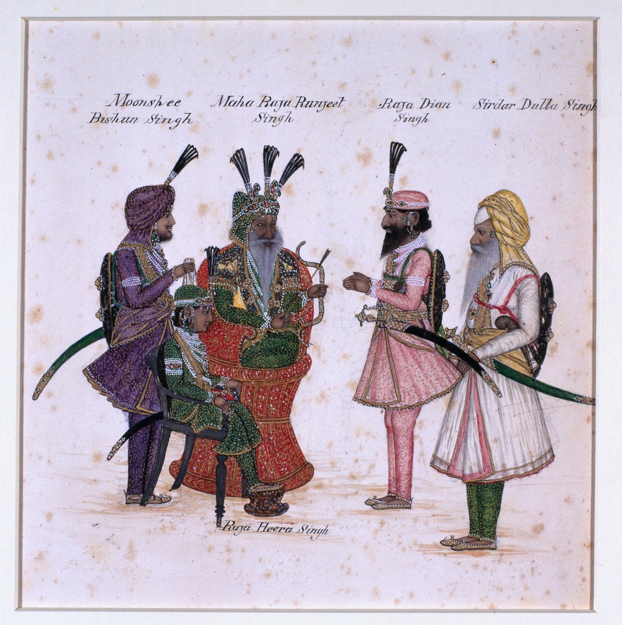 Moonshee Bishun Singh, Maha Raja Ranjeet Singh, Raja Dian Singh, Sirdar Dulla Singh da Unknown artist
