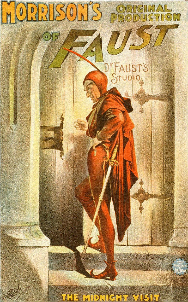Produzione originale di Faust di Morrison: la visita di mezzanotte - manifesto per uno spettacolo: illustrazione della visita di Faust da Unknown artist